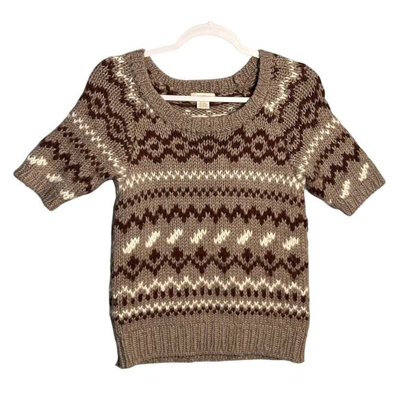 Sundance Sz S Wool Blend Crochet Knit Fair Isle Short Sleeve Sweater‎ Neutral - Picture 1 of 8